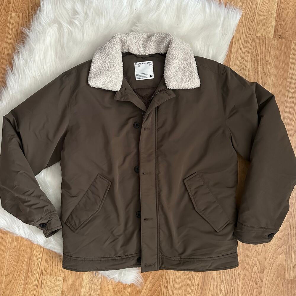 Frank and Oat Aviator Bomber Jacket Khaki Sherpa Collar